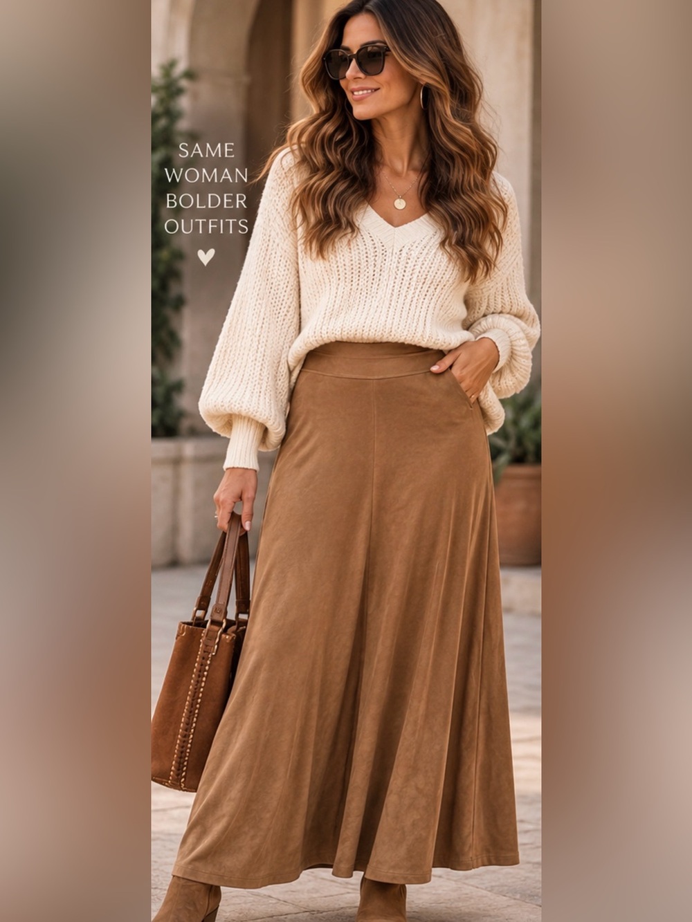 NWT Halara M Brown Faux Suede Flowy Maxi Skirt Pockets